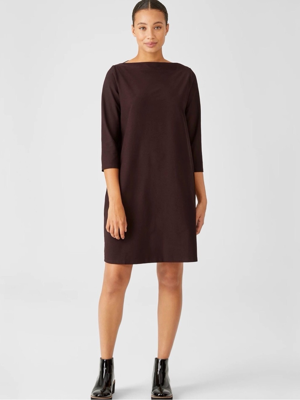 Eileen Fisher Boatneck Shift Dress in Plum
